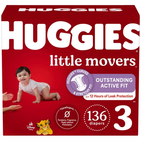 Huggies Little Movers Baby Disposable Diapers – Size 3 (136 Count)